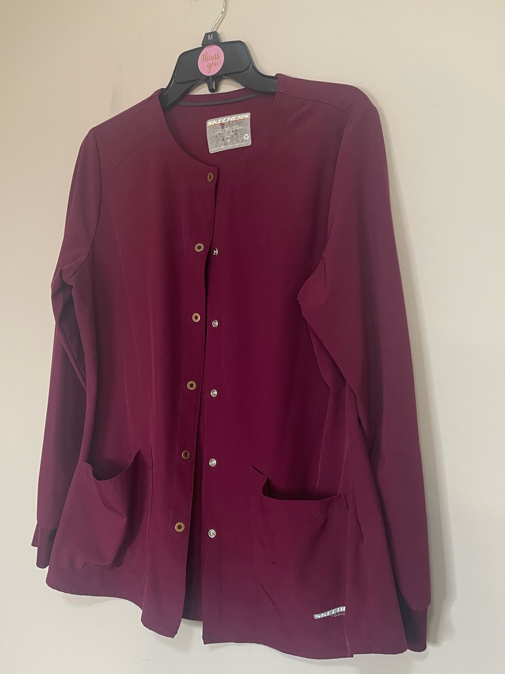 Skechers Women's Burgundy Snap-Front Scrub Jacket Sz Medium Medical Staff